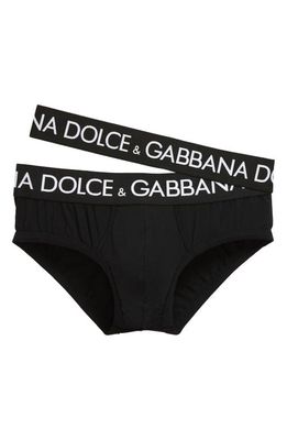 Dolce & Gabbana Brando Double Logo Waistband Stretch Cotton Briefs in Black