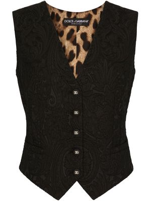 Dolce & Gabbana brocade-pattern V-neck vest - Black