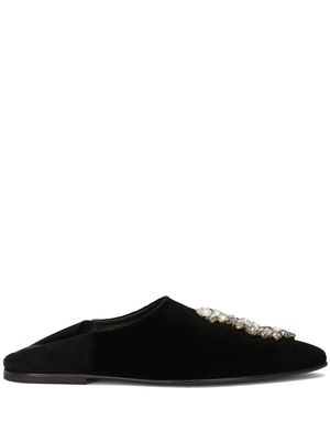 Dolce & Gabbana brooch-detail velvet slippers - Black