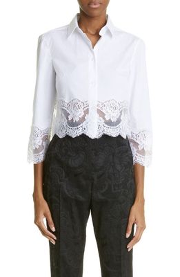 Dolce & Gabbana Button Up Floral Lace Crop Button-Up Shirt in Optic White