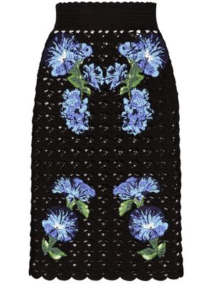 Dolce & Gabbana Campanula floral-pattern crochet skirt - Black