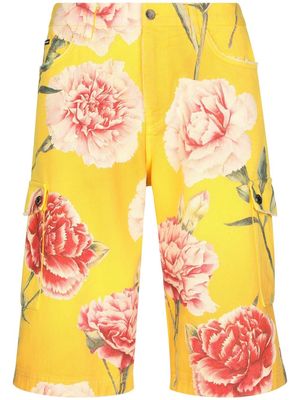 Dolce & Gabbana carnation-print denim shorts - Yellow