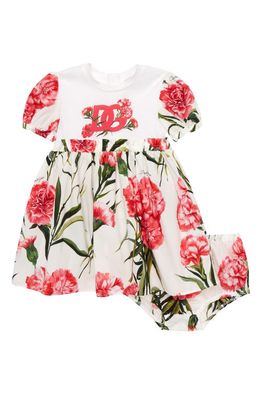 Dolce & Gabbana Carnation Print Poplin & Jersey Dress in Multiprint