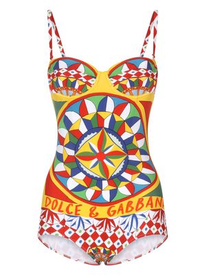 Dolce & Gabbana Carretto-print one-piece swimsuit - Red