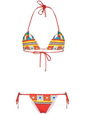 Dolce & Gabbana Carretto-print triangle bikini - Red