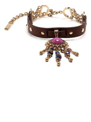 Dolce & Gabbana charm leather choker necklace - Brown