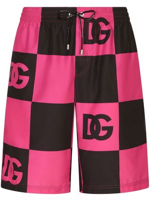 Dolce & Gabbana check logo-print swimming shorts - Pink