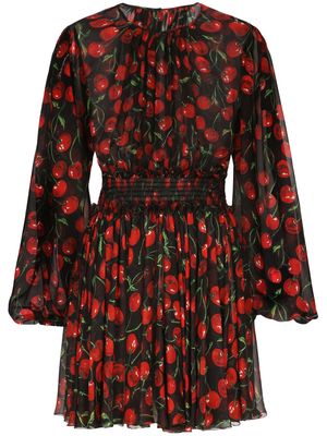 Dolce & Gabbana cherry-print silk minidress - Black