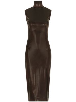 Dolce & Gabbana coated high-neck midi dress - Brown