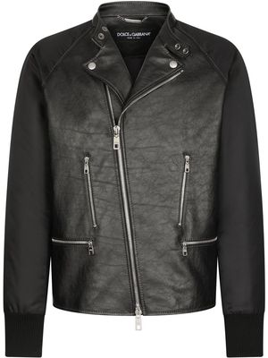Dolce & Gabbana contrasting-sleeve leather biker jacket - Black