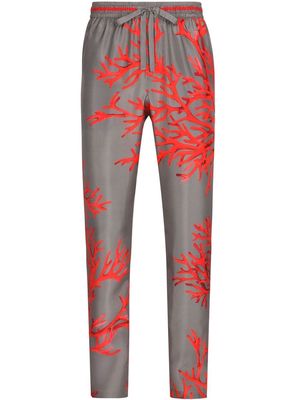 Dolce & Gabbana coral-print silk jogging trousers - Grey