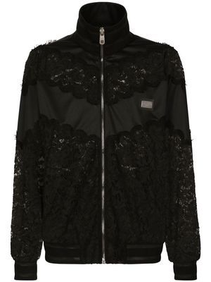 Dolce & Gabbana cordonetto-lace zip-up sweatshirt - Black