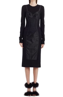 Dolce & Gabbana Corset Detail Long Sleeve Midi Dress in Nero