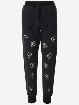 Dolce & Gabbana Cotton Blend Jersey Pants With Cut Out Embroidery Dg