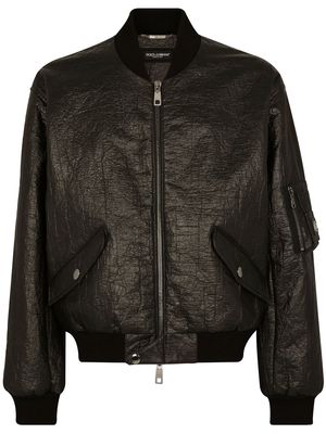 Dolce & Gabbana crinkled-finish lambskin bomber jacket - Black