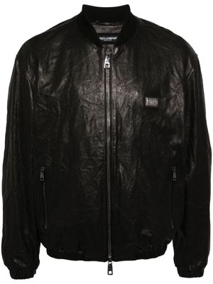 Dolce & Gabbana crinkled leather bomber jacket - Black