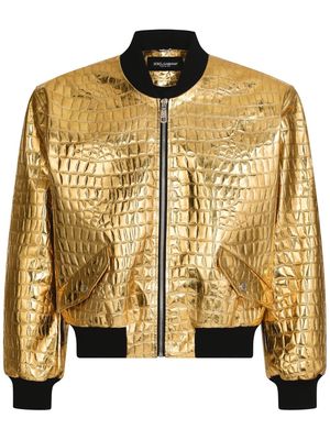 Dolce & Gabbana crocodile-effect bomber jacket - Gold