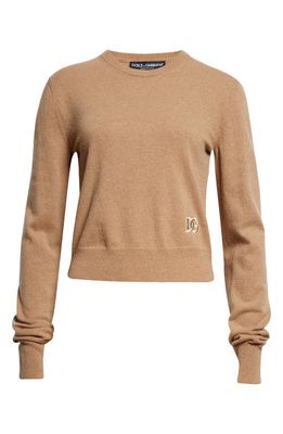 Dolce & Gabbana Crop Cashmere & Wool Blend Sweater in Brown