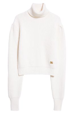 Dolce & Gabbana Crop Virgin Wool Rib Turtleneck Sweater in White