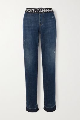 Dolce & Gabbana - Cropped Distressed Mid-rise Slim Boyfriend Jeans - Blue