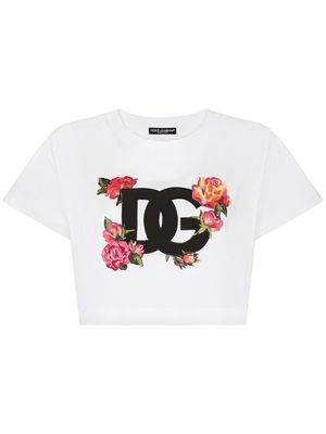 Dolce & Gabbana cropped logo-patch T-shirt - White