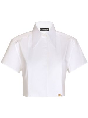 Dolce & Gabbana cropped logo-plaque shirt - White