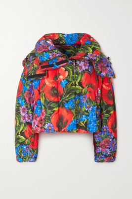 Dolce & Gabbana - Cropped Padded Floral-print Shell Hooded Jacket - Blue