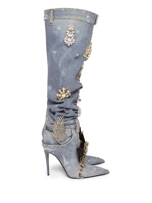 Dolce & Gabbana crystal-embellished knee-high boots - Blue