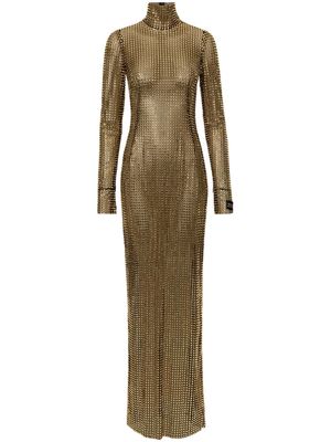 Dolce & Gabbana crystal-embellished mesh maxi dress - Gold