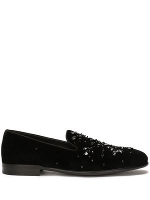 Dolce & Gabbana crystal-embellished velvet slippers - Black