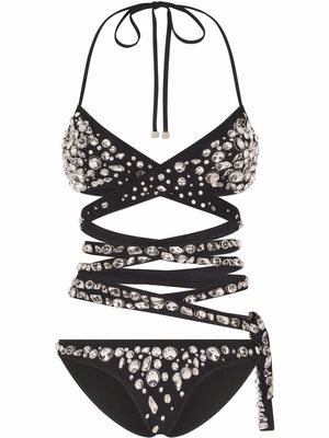 Dolce & Gabbana crystal-embellished wrap-around swimsuit - Black