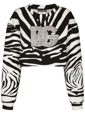 Dolce & Gabbana crystal-logo zebra print sweatshirt - White