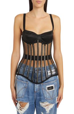 Dolce & Gabbana Crystal Tulle Bustier Top in Black