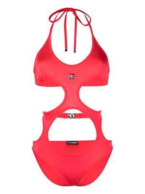 Dolce & Gabbana cut-out logo plaque swimsuit - Red