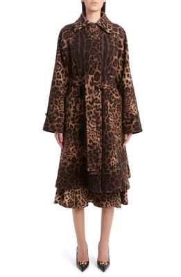 Dolce & Gabbana Dégradé Leopard Print Wool Blend Coat in Light Brown Print