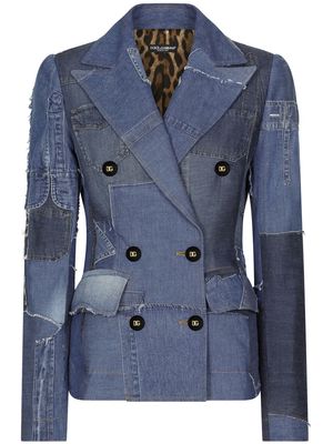 Dolce & Gabbana denim-patchwork double-breasted blazer - Blue
