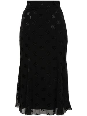 Dolce & Gabbana devoré godet midi skirt - Black