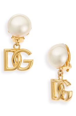 Dolce & Gabbana DG Charm Imitation Pearl Clip-On Earrings in Oro