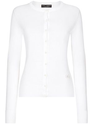 Dolce & Gabbana DG-embroidered fine-knit cardigan - White