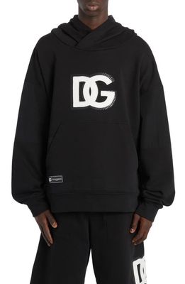 Dolce & Gabbana DG Embroidered Logo Cotton Blend Jersey Hoodie in Nero