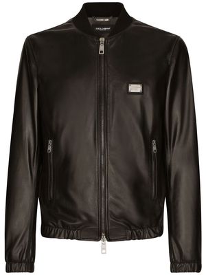 Dolce & Gabbana DG Essentials leather bomber jacket - Black