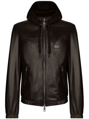 Dolce & Gabbana DG Essentials leather hooded jacket - Black