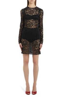 Dolce & Gabbana DG Floral Long Sleeve Sheer Lace Dress in Black