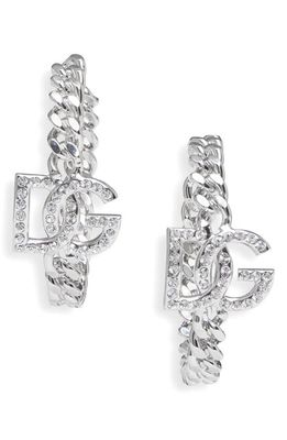 Dolce & Gabbana DG Logo Crystal Hoop Earrings in Silver