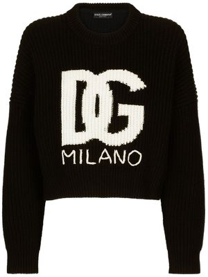 Dolce & Gabbana DG-logo fisherman's-knit jumper - Black