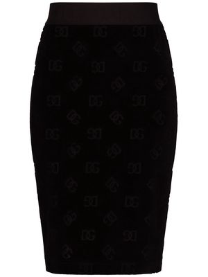 Dolce & Gabbana DG-logo flocked midi skirt - Black
