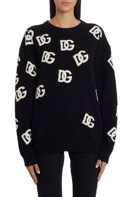 Dolce & Gabbana DG Logo Intarsia Crewneck Cashmere Sweater in Black Inlay
