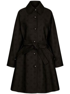Dolce & Gabbana DG-logo jacquard belted coat - Black