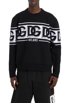 Dolce & Gabbana DG Logo Jacquard Crewneck Sweater in Nero/Bianco