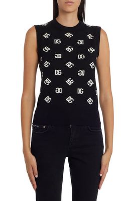 Dolce & Gabbana DG Logo Jacquard Virgin Wool & Silk Sleeveless Sweater in Black Inlay